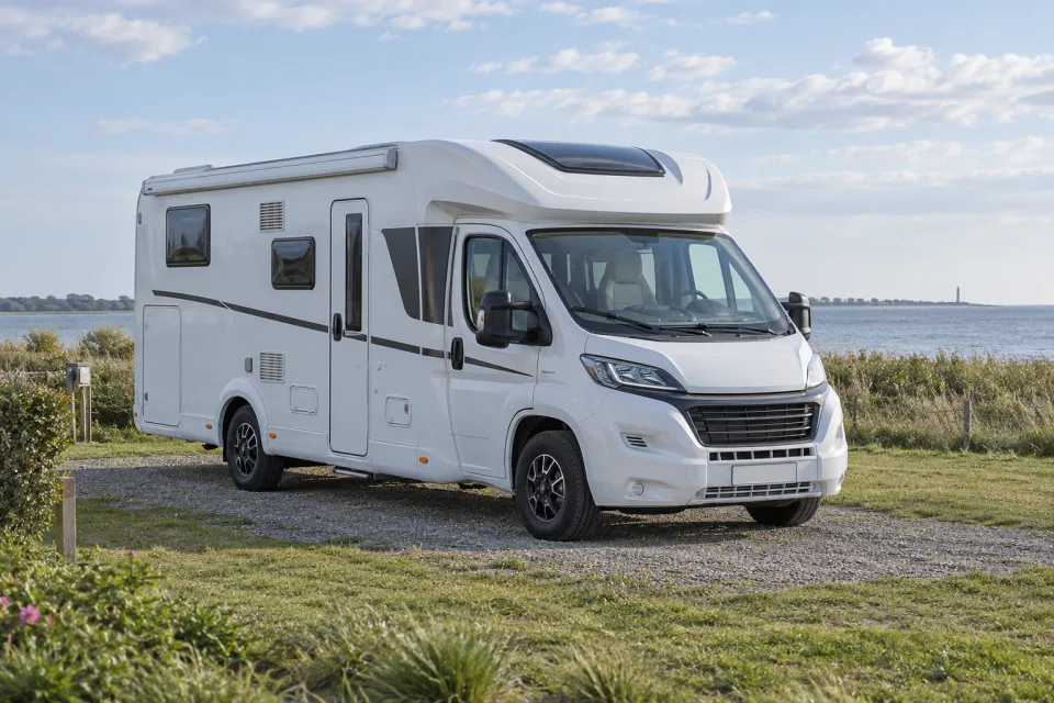 Wohnmobil an der flachen norddeutschen Küste